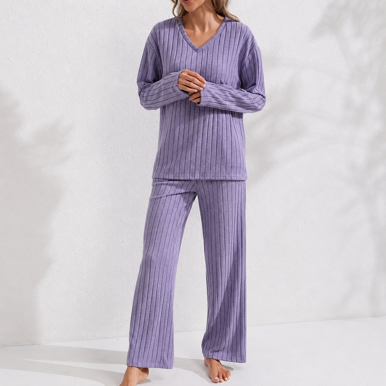 Long Sleeve Top and Pants Casual Daily Wear Loungewear Set For Women