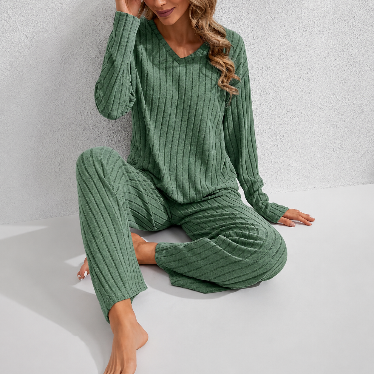 Long Sleeve Top and Pants Casual Daily Wear Loungewear Set For Women