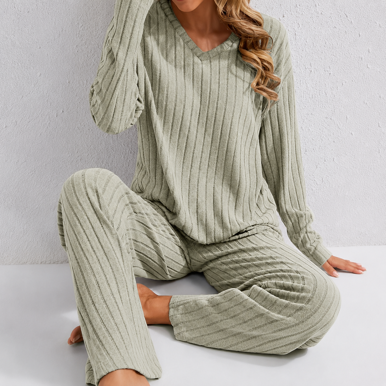 Long Sleeve Top and Pants Casual Daily Wear Loungewear Set For Women