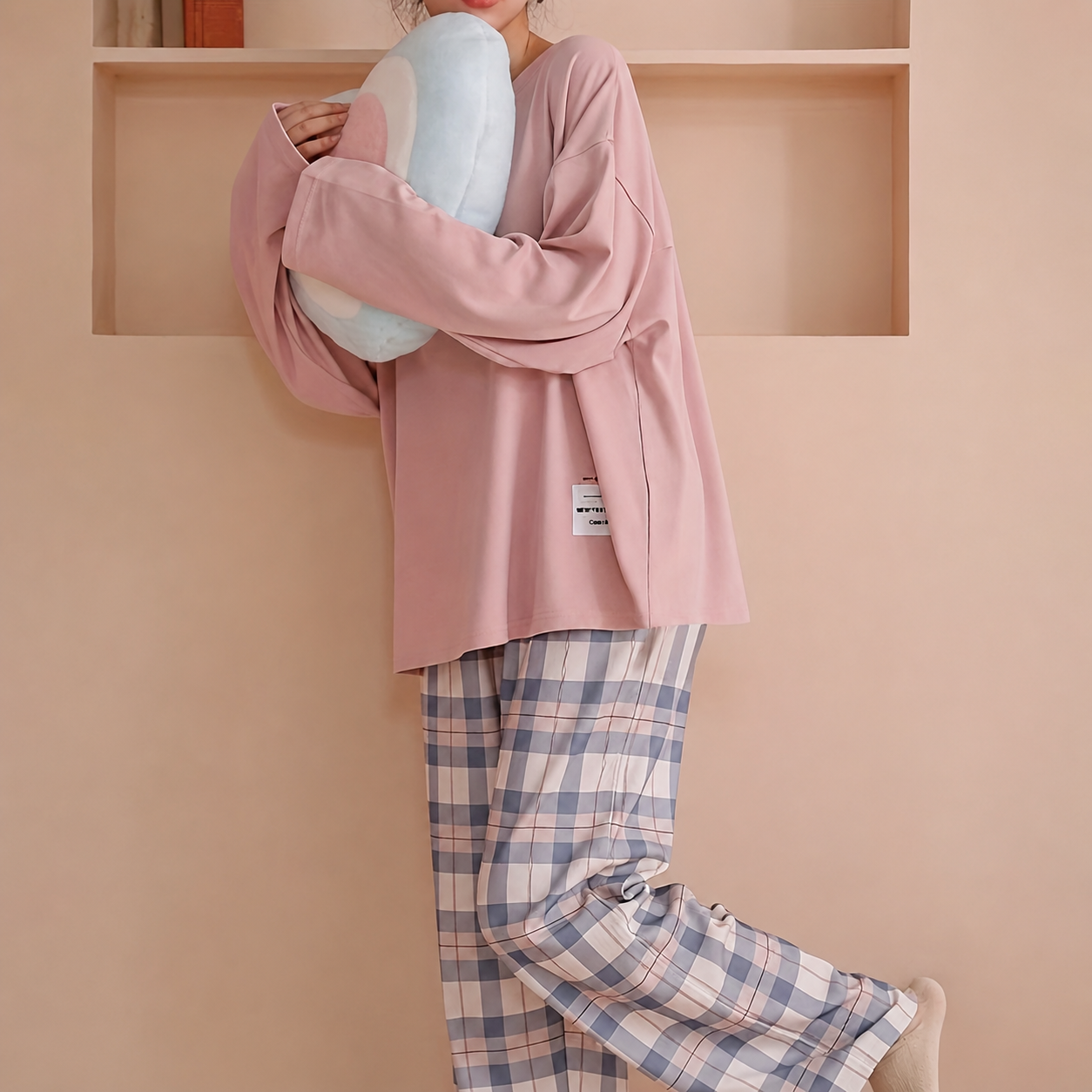 Comfortable Plaid Long Sleeve Pajama Set For Women