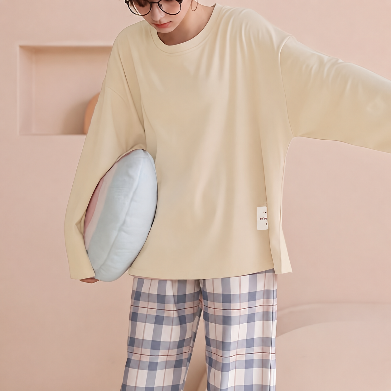 Comfortable Plaid Long Sleeve Pajama Set For Women