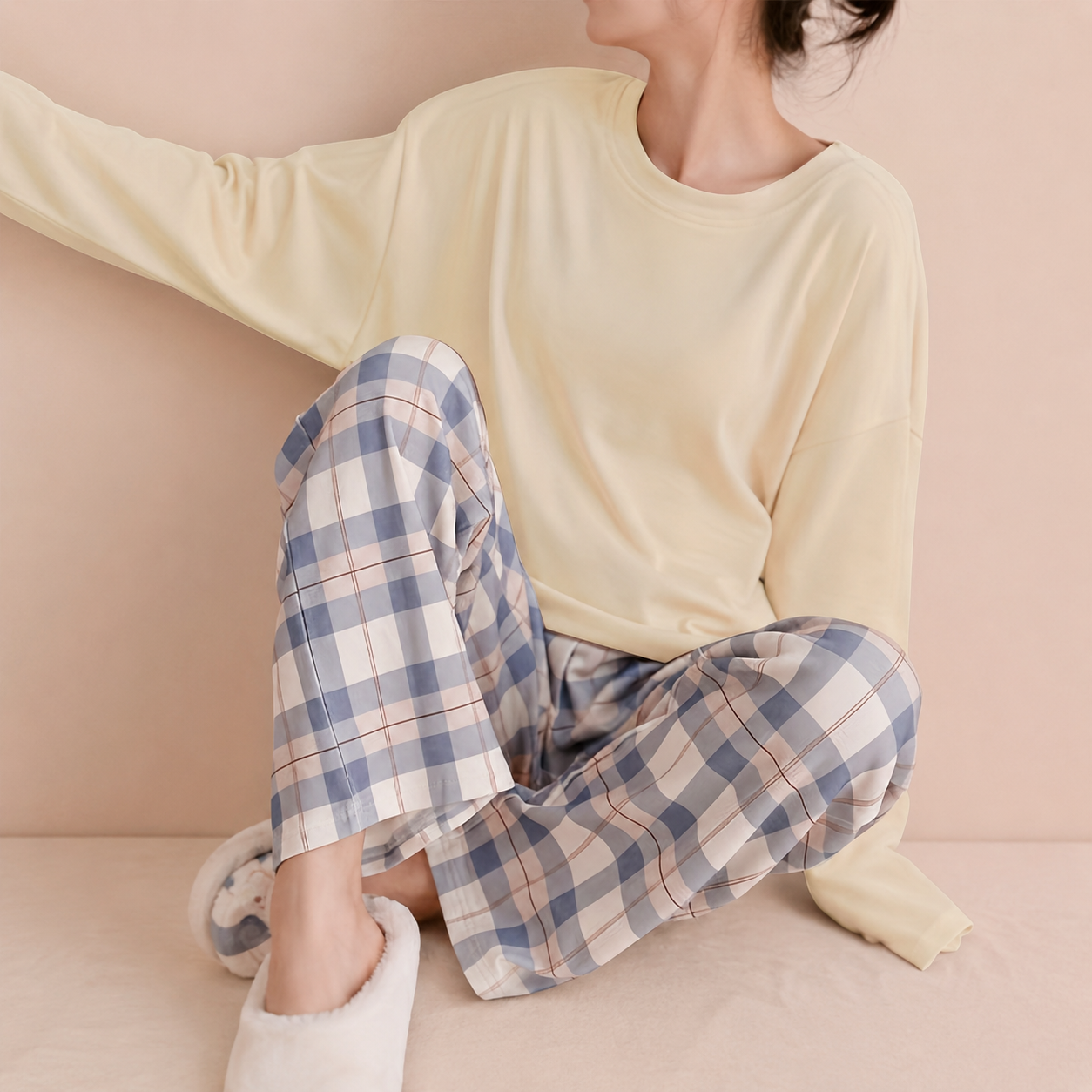 Comfortable Plaid Long Sleeve Pajama Set For Women