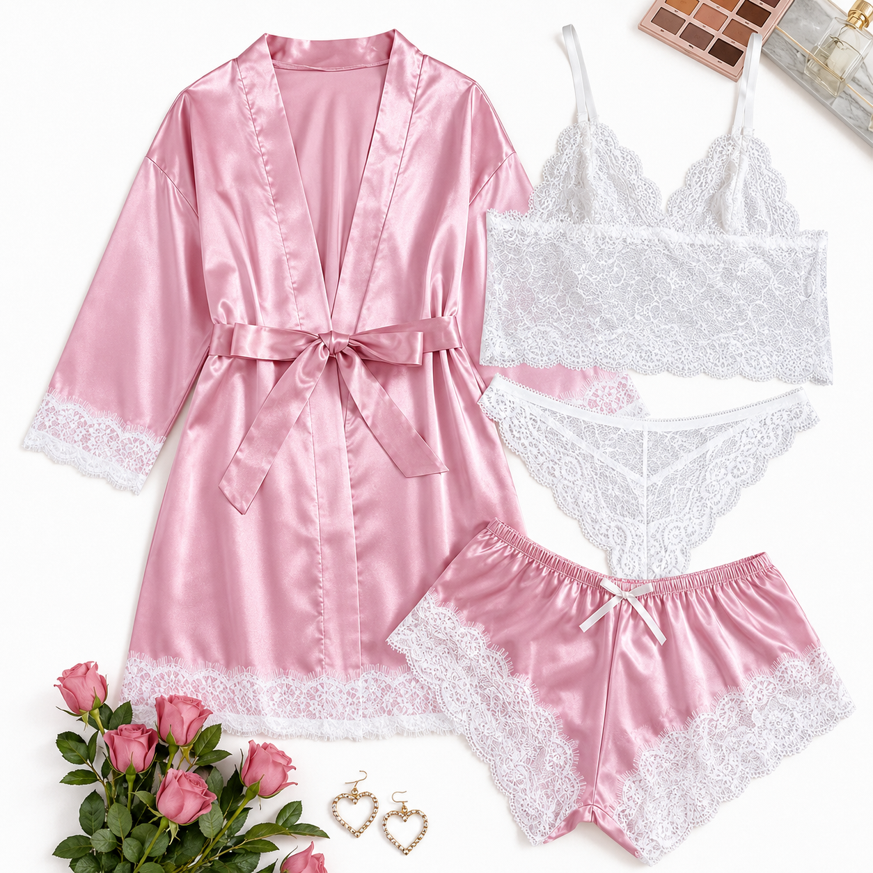 Casual Fashion Four Pieces Loungewear Shorts Set For Women
