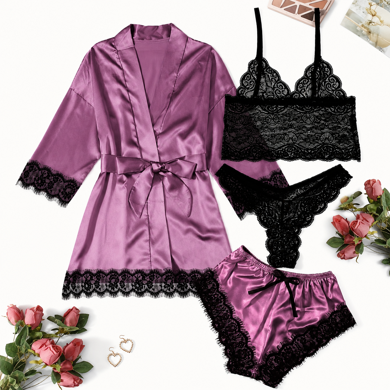 Casual Fashion Four Pieces Loungewear Shorts Set For Women