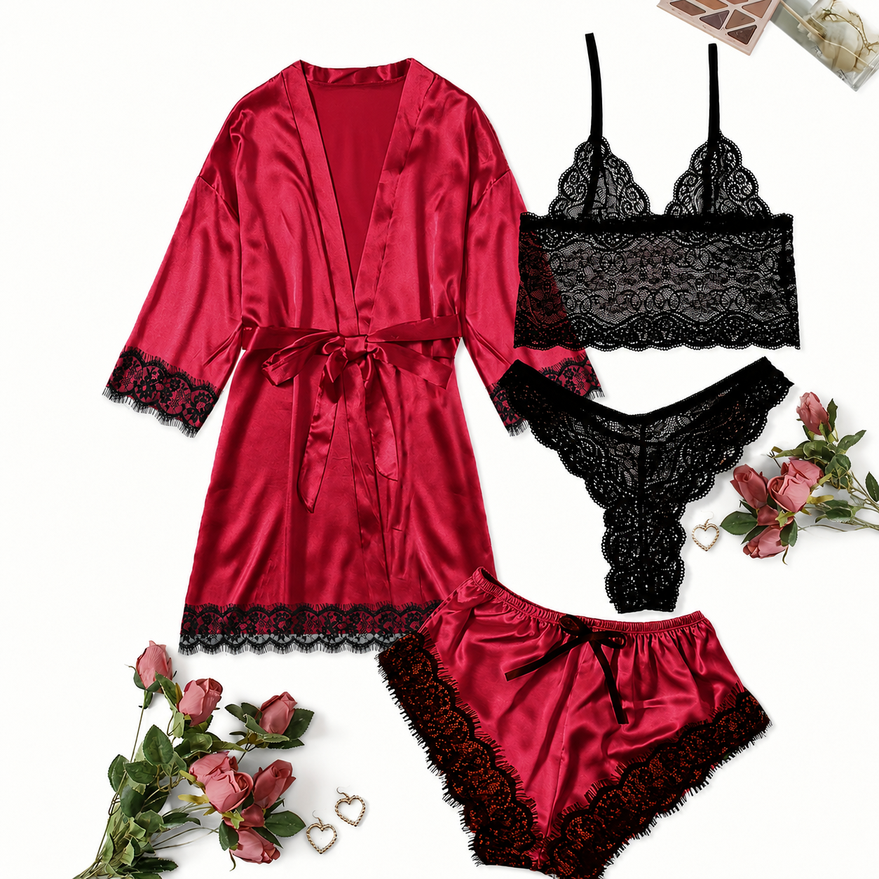 Casual Fashion Four Pieces Loungewear Shorts Set For Women