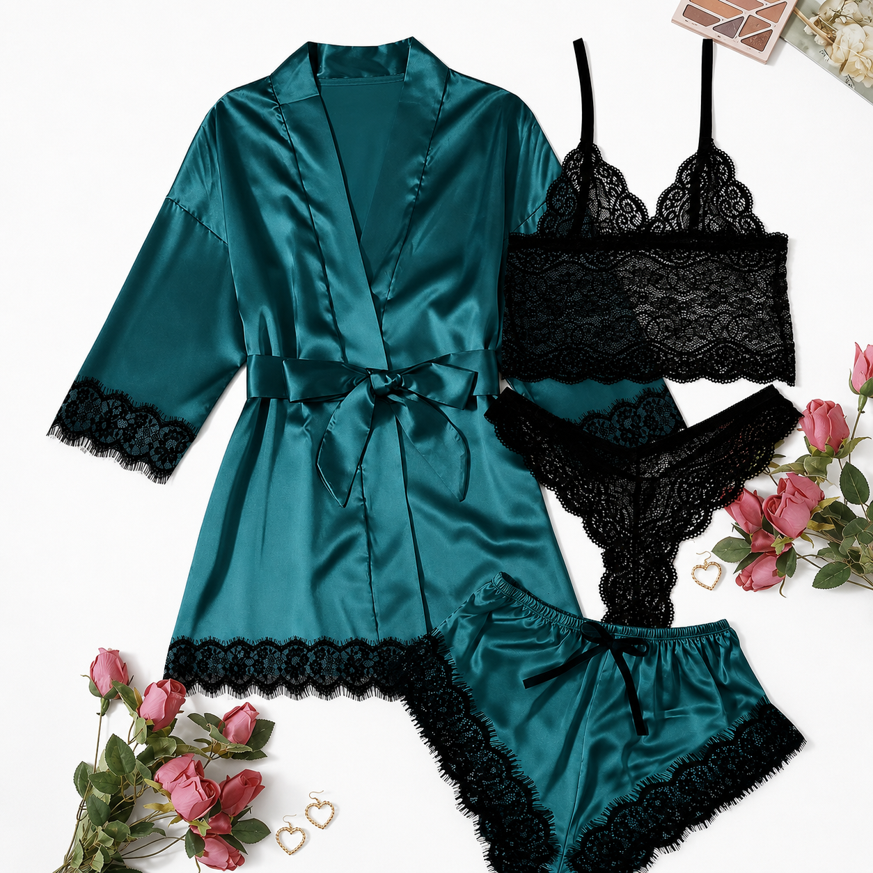 Casual Fashion Four Pieces Loungewear Shorts Set For Women