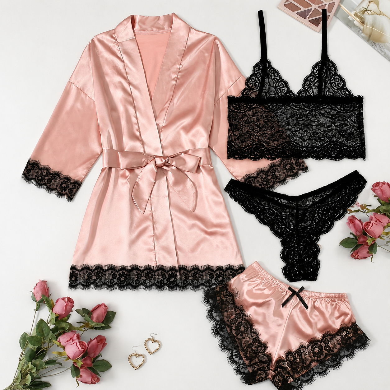 Casual Fashion Four Pieces Loungewear Shorts Set For Women