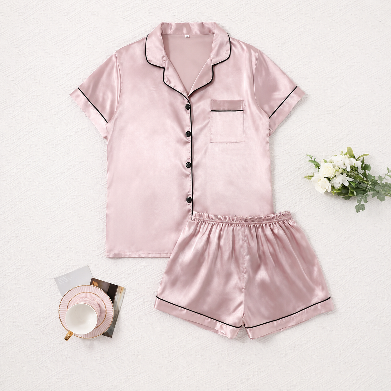 Solid Shorts Set With Pocket Buttons and Elastic Waistband Shorts For Women