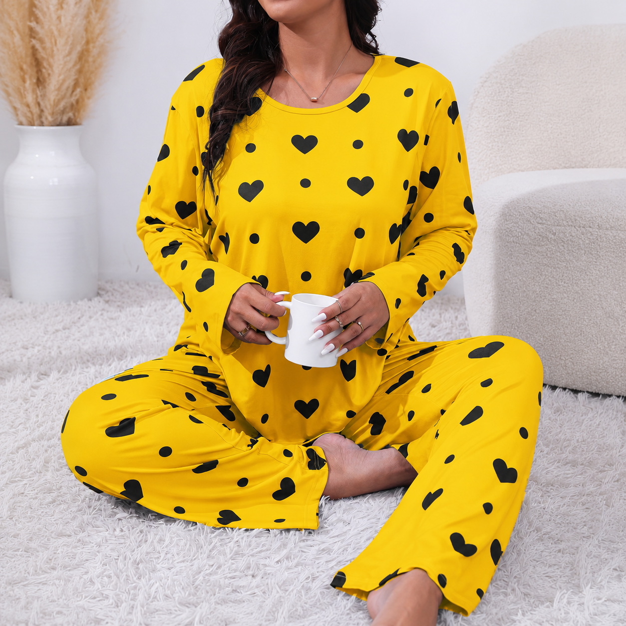 Plus Size Printed 2 Pieces Long Sleeve Tee And Pants Loungewear Set For Women 