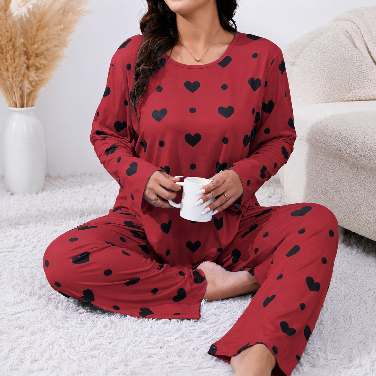 Plus Size Printed 2 Pieces Long Sleeve Tee And Pants Loungewear Set For Women 