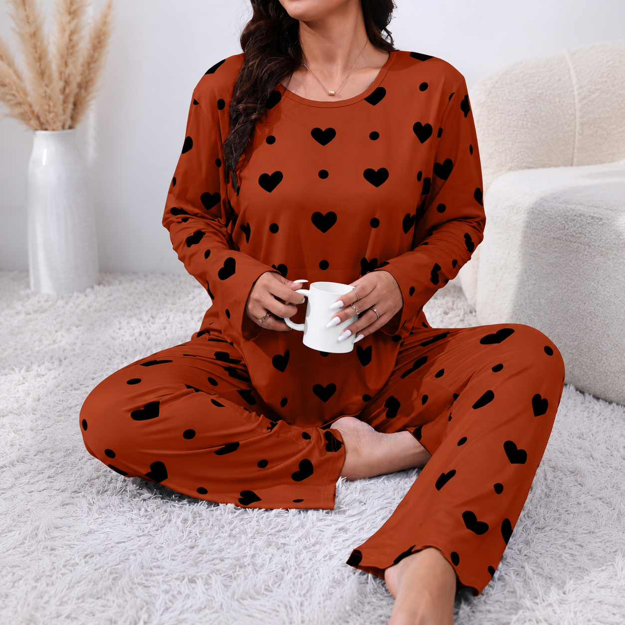 Plus Size Printed 2 Pieces Long Sleeve Tee And Pants Loungewear Set For Women 