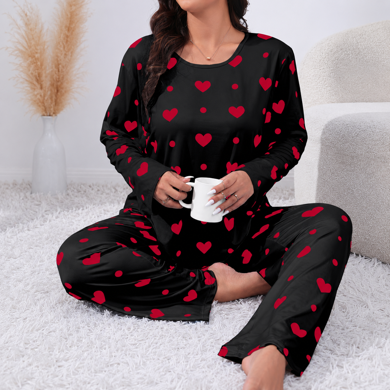 Plus Size Printed 2 Pieces Long Sleeve Tee And Pants Loungewear Set For Women 