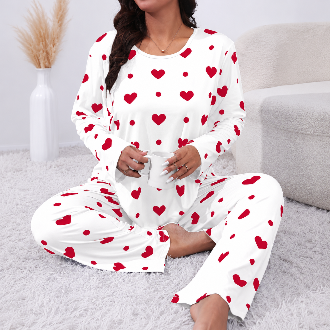 Plus Size Printed 2 Pieces Long Sleeve Tee And Pants Loungewear Set For Women 