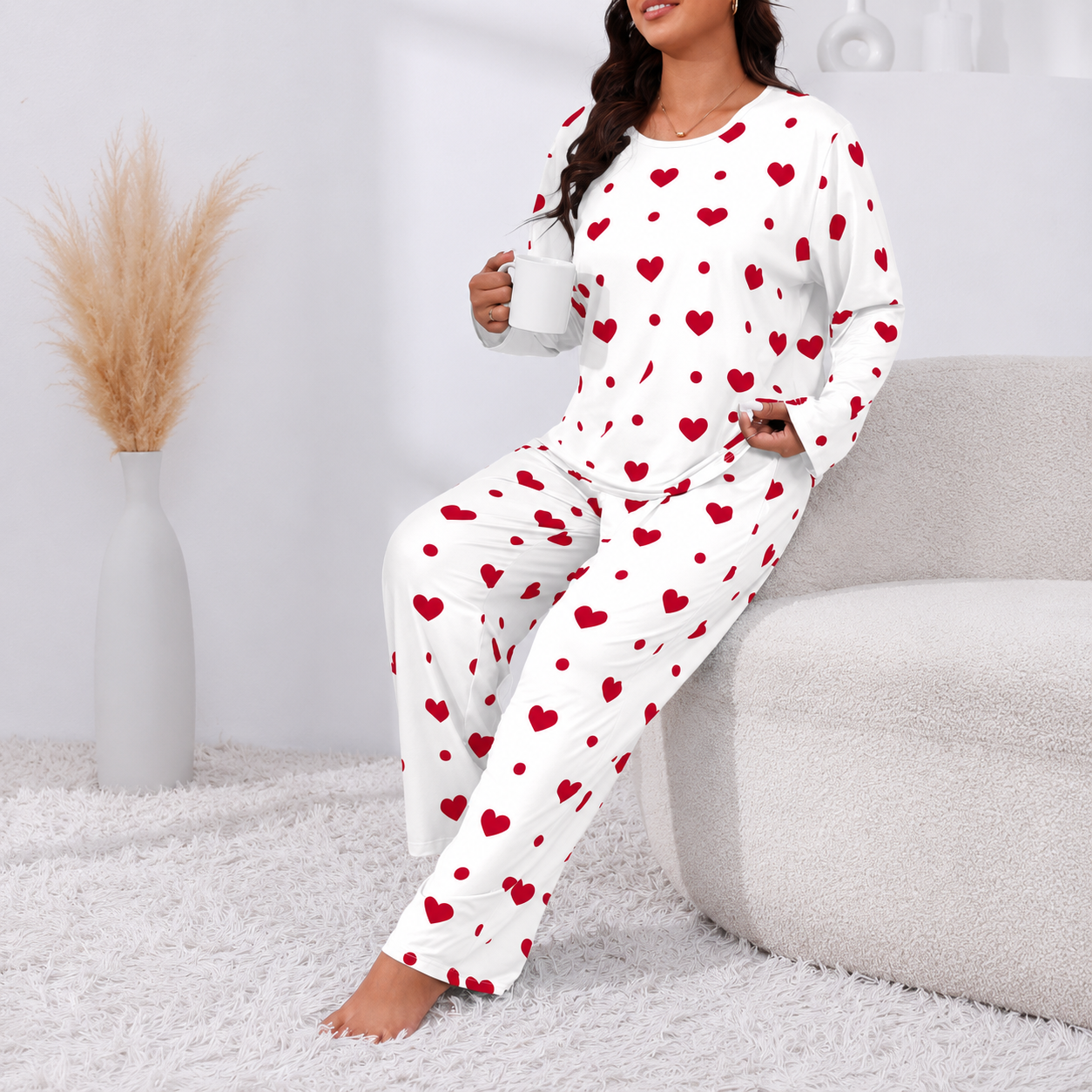 Plus Size Printed 2 Pieces Long Sleeve Tee And Pants Loungewear Set For Women 