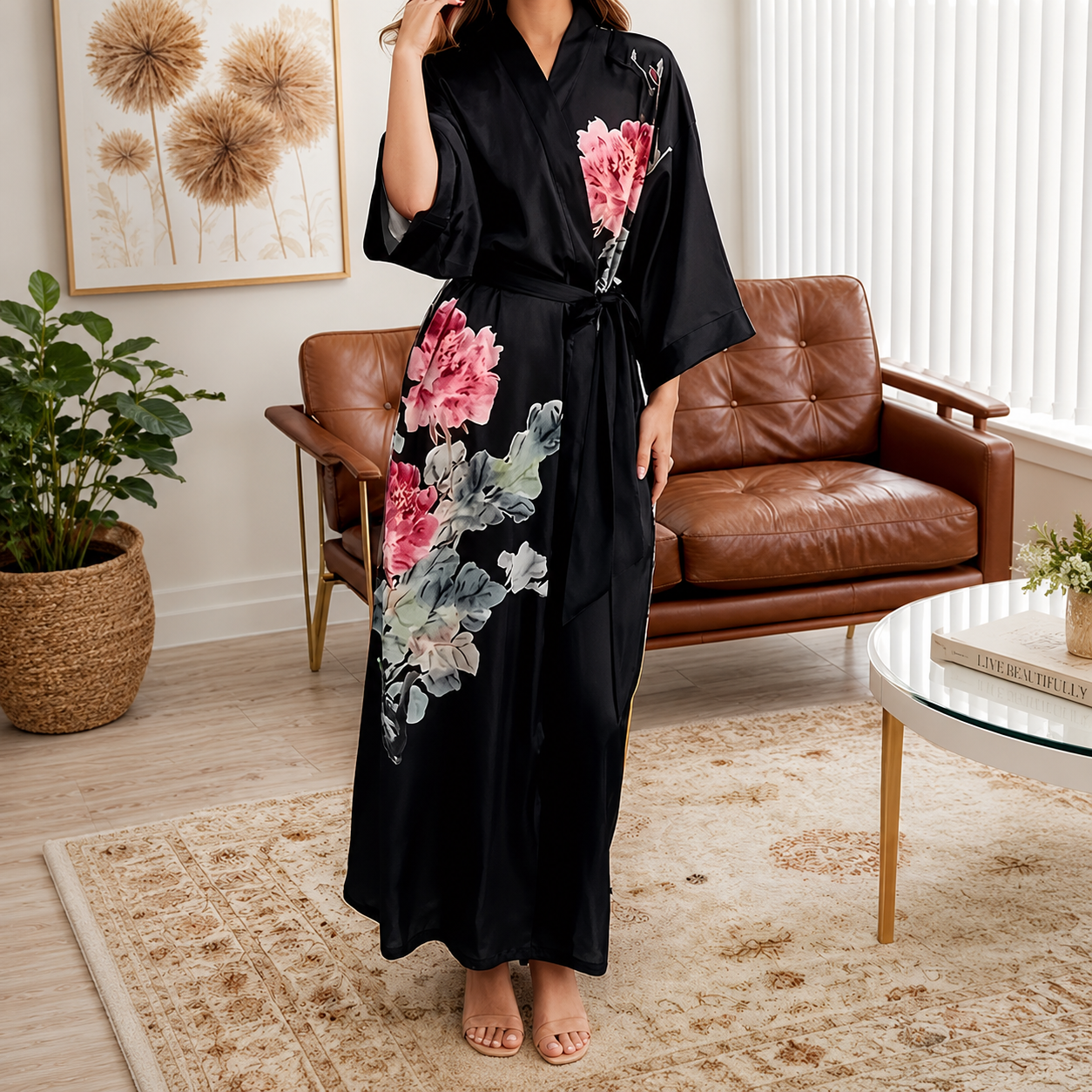 Flower Print Plus Size Loose Casual Robe For Women