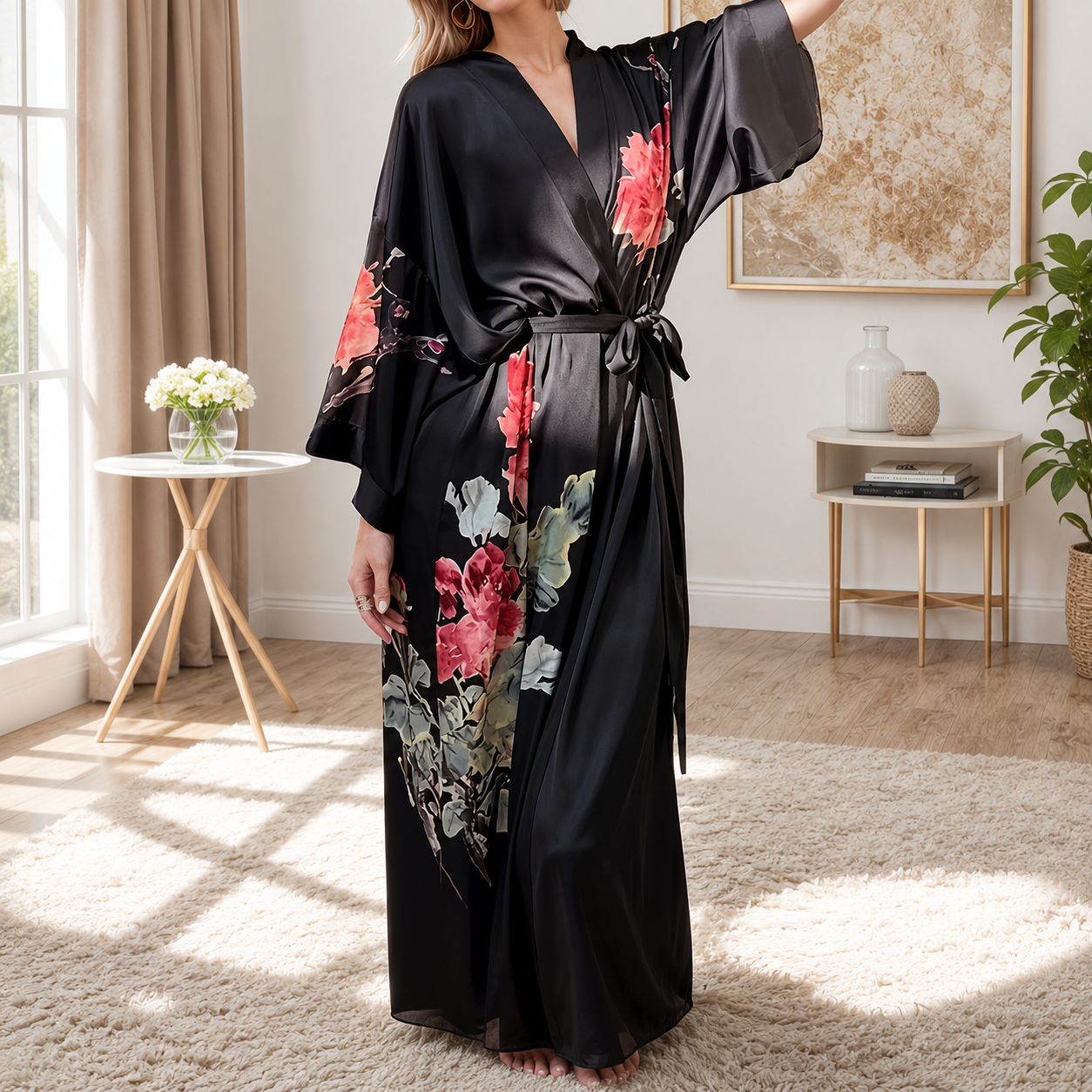 Flower Print Plus Size Loose Casual Robe For Women