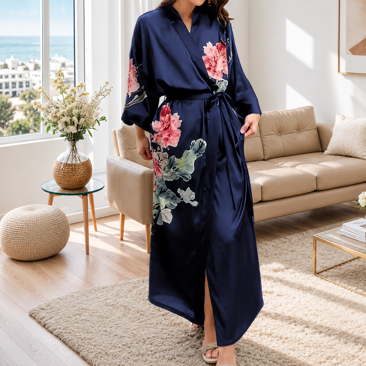 Flower Print Plus Size Loose Casual Robe For Women