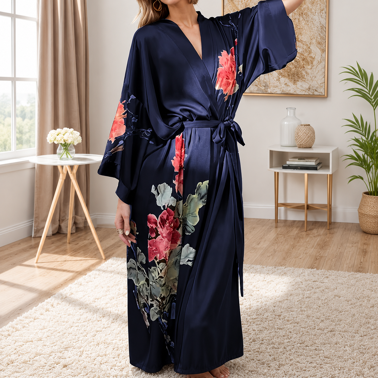 Flower Print Plus Size Loose Casual Robe For Women