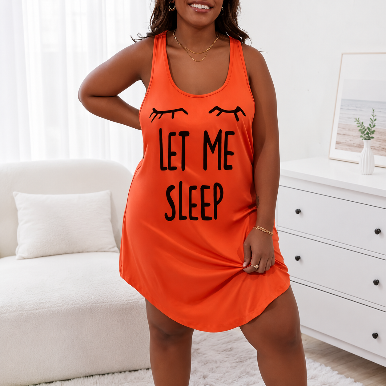 Plus Size Let Me Sleep Print Casual Nightdress For Women