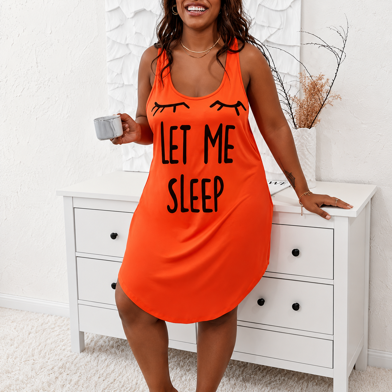 Plus Size Let Me Sleep Print Casual Nightdress For Women