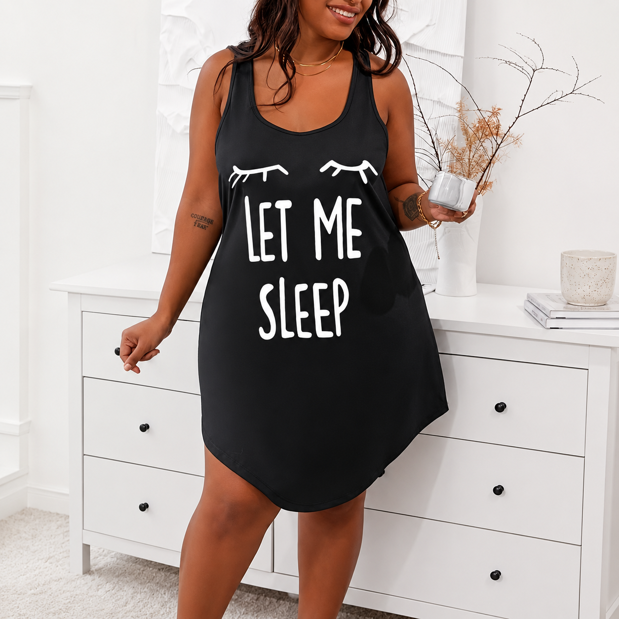 Plus Size Let Me Sleep Print Casual Nightdress For Women