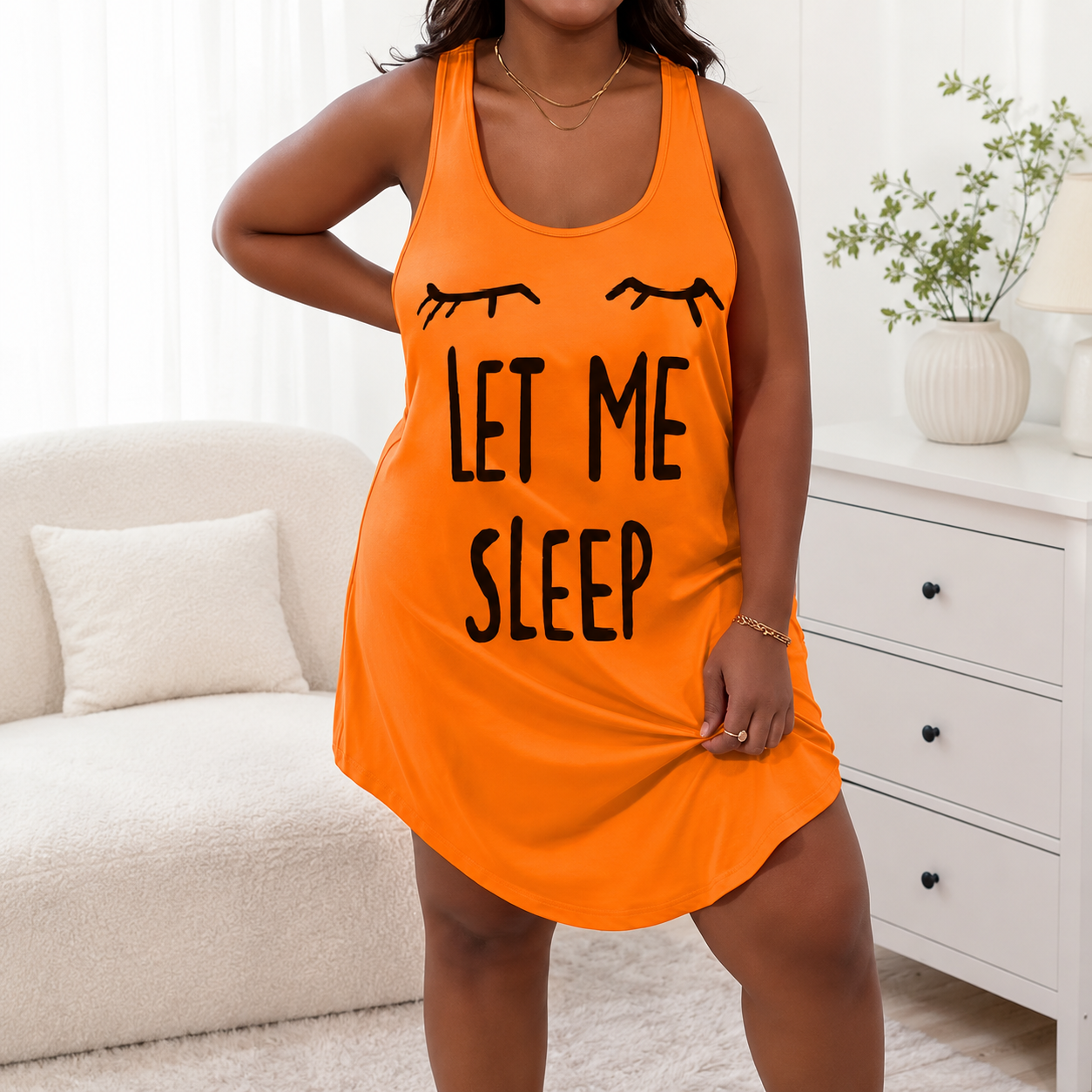 Plus Size Let Me Sleep Print Casual Nightdress For Women