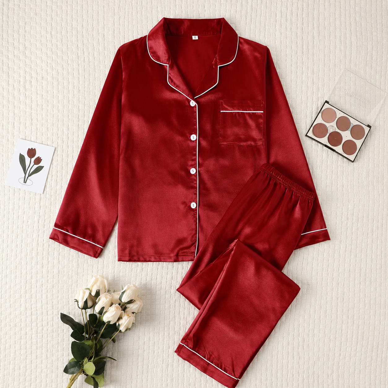 Solid Color Autumn Winter Long Sleeve Top and Elastic Waistband Pants Loungewear Set For Women