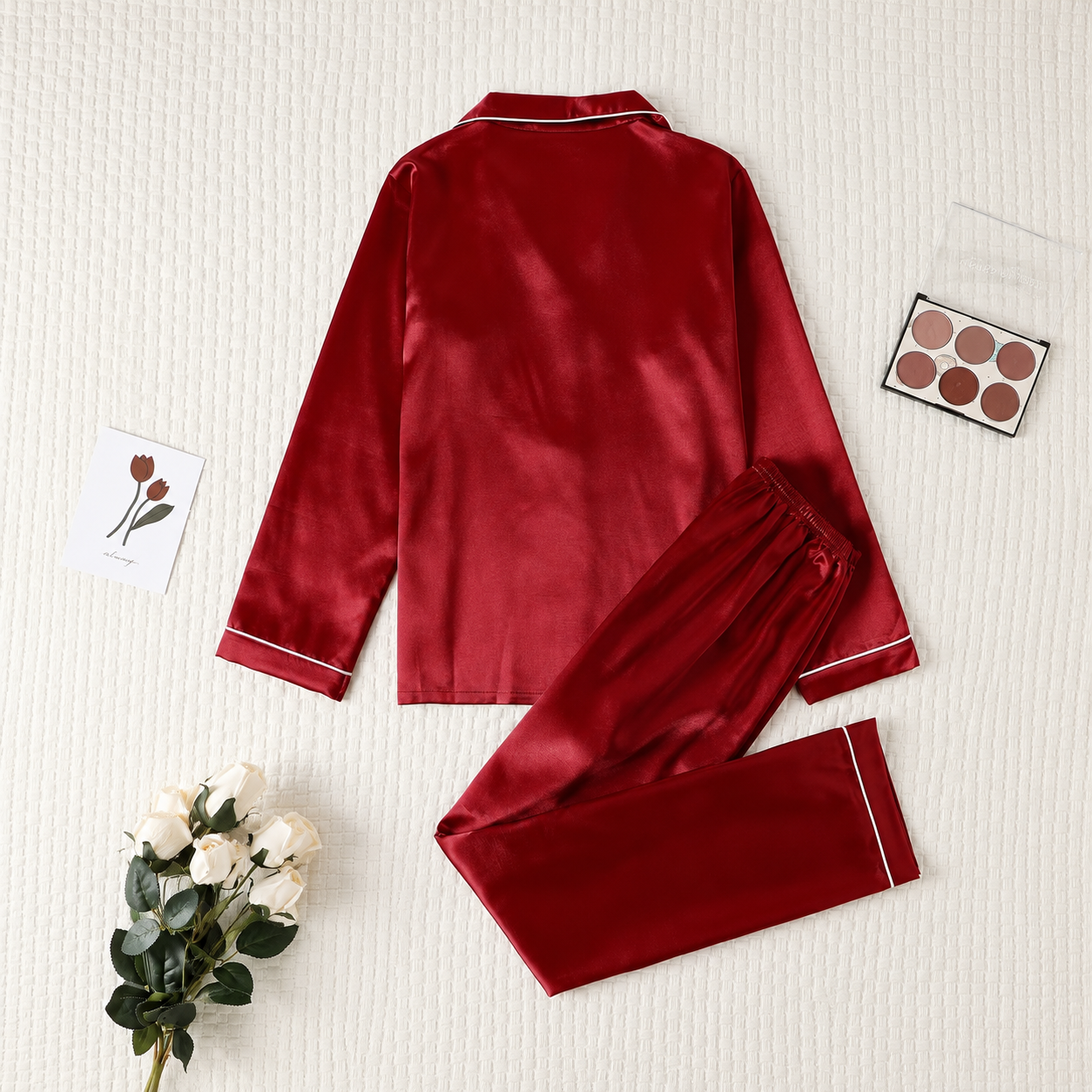 Solid Color Autumn Winter Long Sleeve Top and Elastic Waistband Pants Loungewear Set For Women