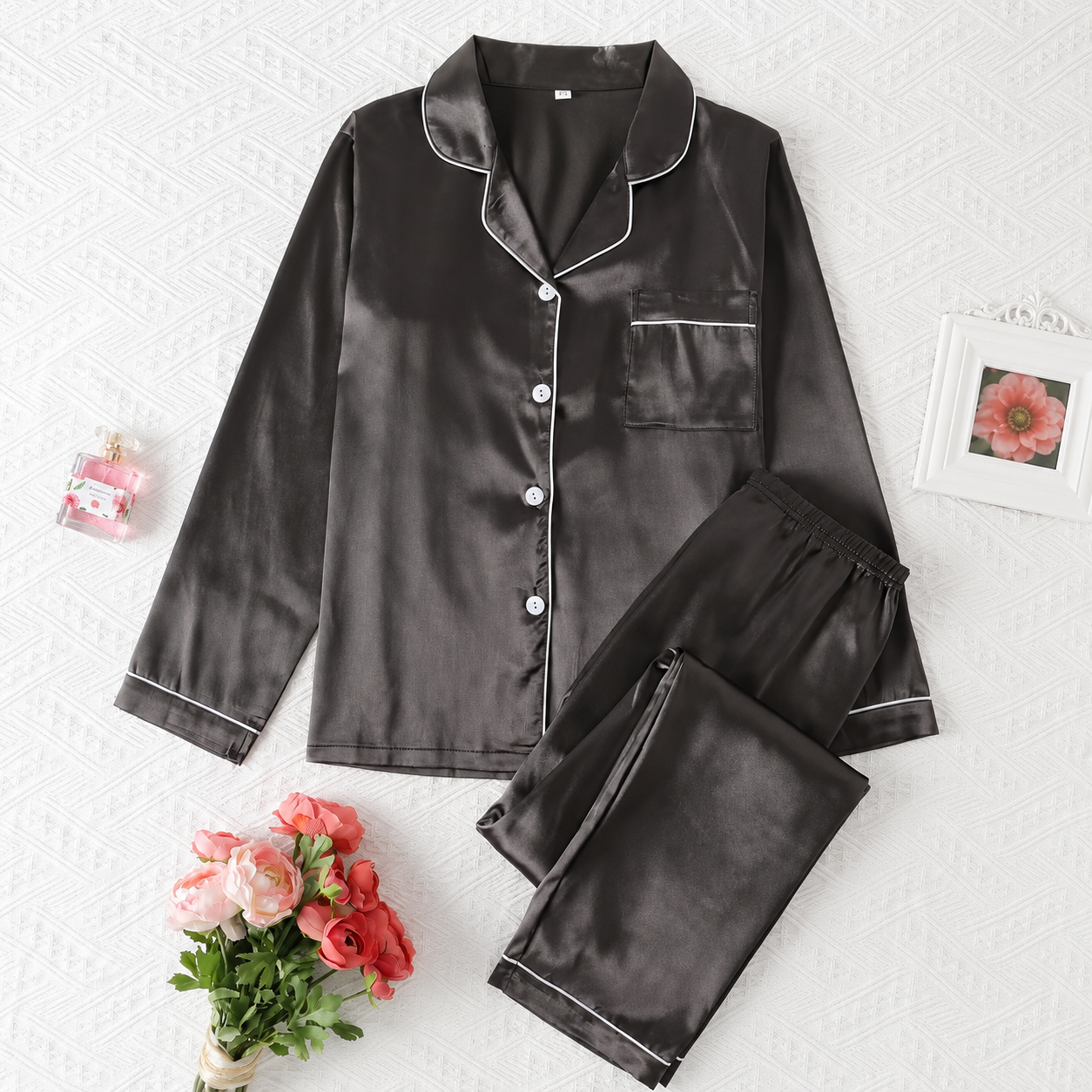 Solid Color Autumn Winter Long Sleeve Top and Elastic Waistband Pants Loungewear Set For Women
