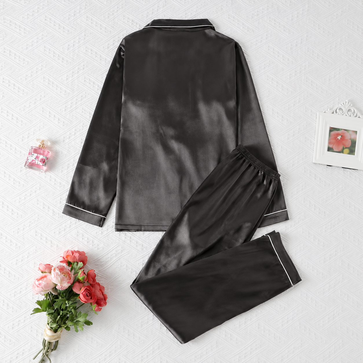 Solid Color Autumn Winter Long Sleeve Top and Elastic Waistband Pants Loungewear Set For Women