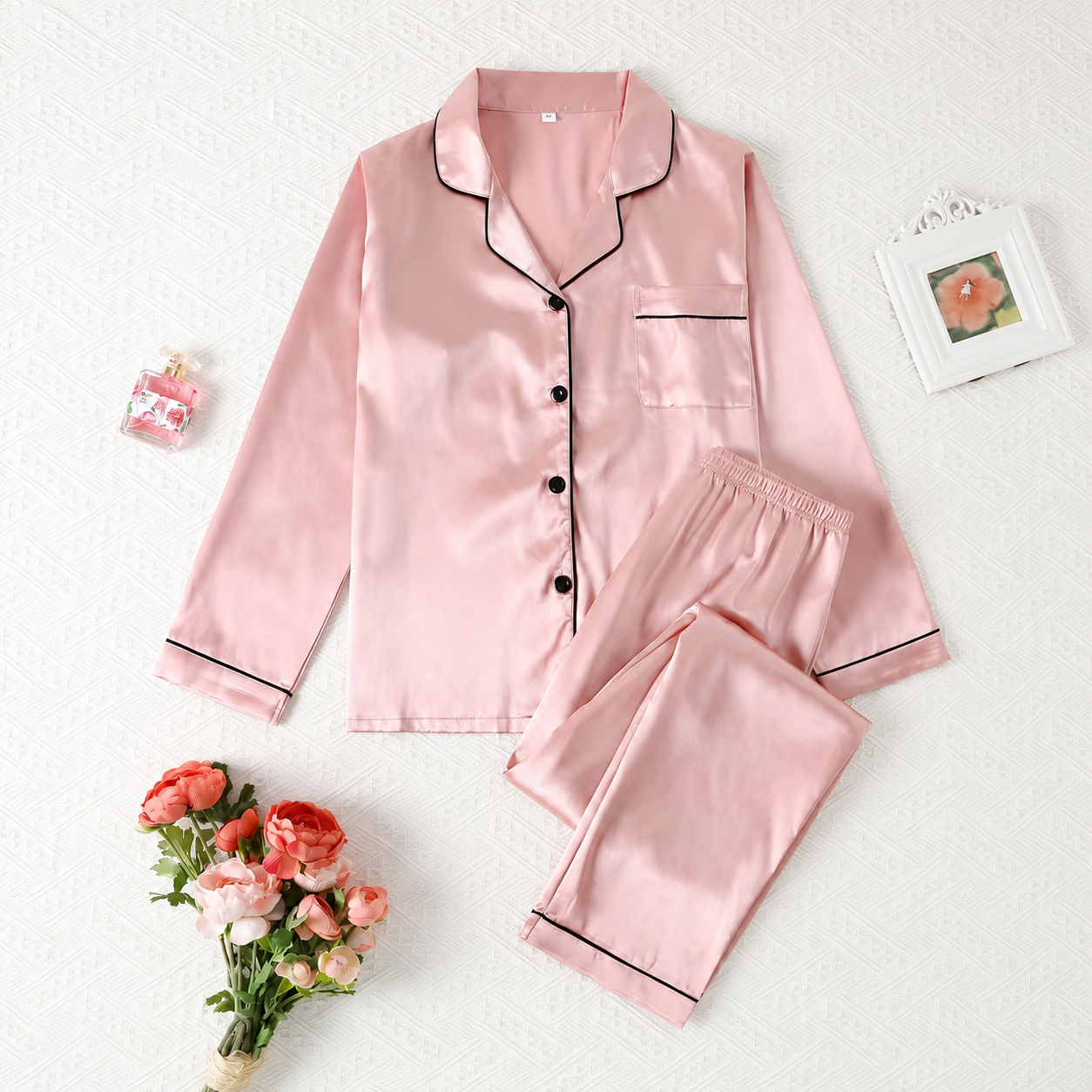 Solid Color Autumn Winter Long Sleeve Top and Elastic Waistband Pants Loungewear Set For Women