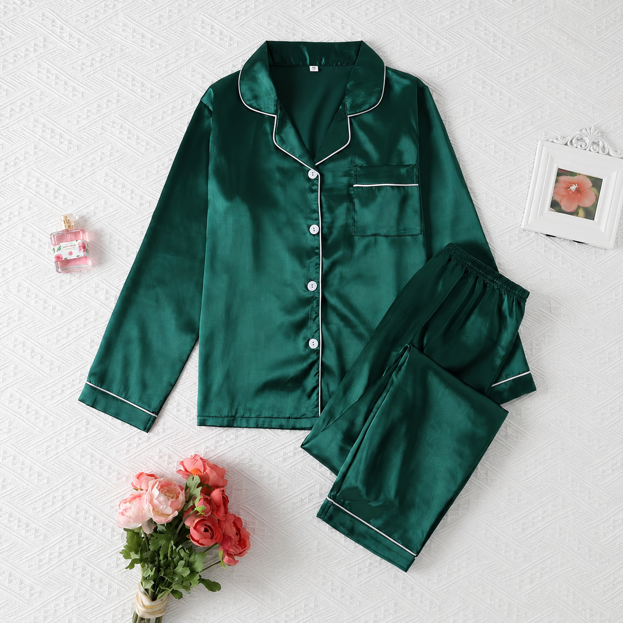 Solid Color Autumn Winter Long Sleeve Top and Elastic Waistband Pants Loungewear Set For Women