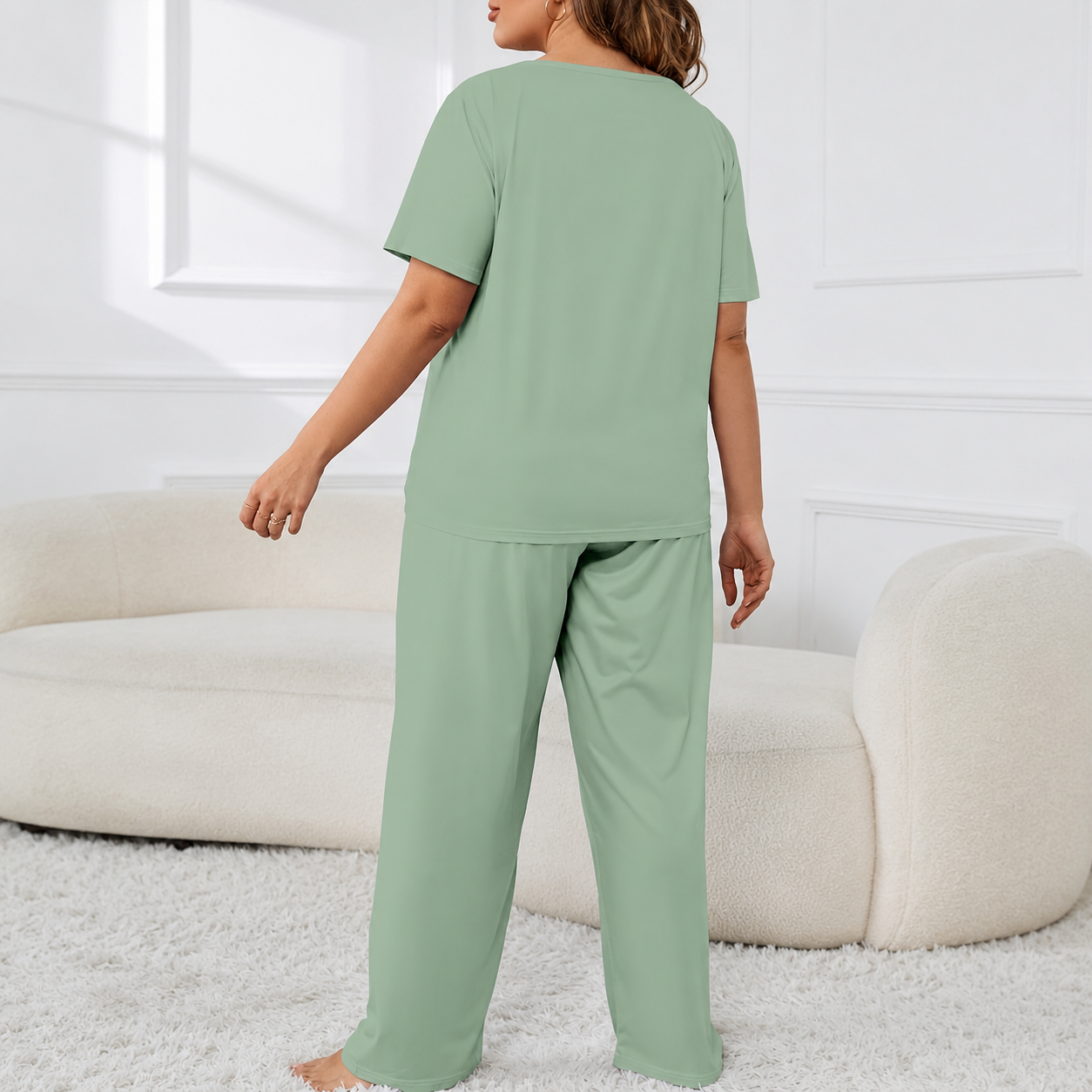 Plus Size Short Sleeve Top With Large Letter Prints And Casual Pants For Women   