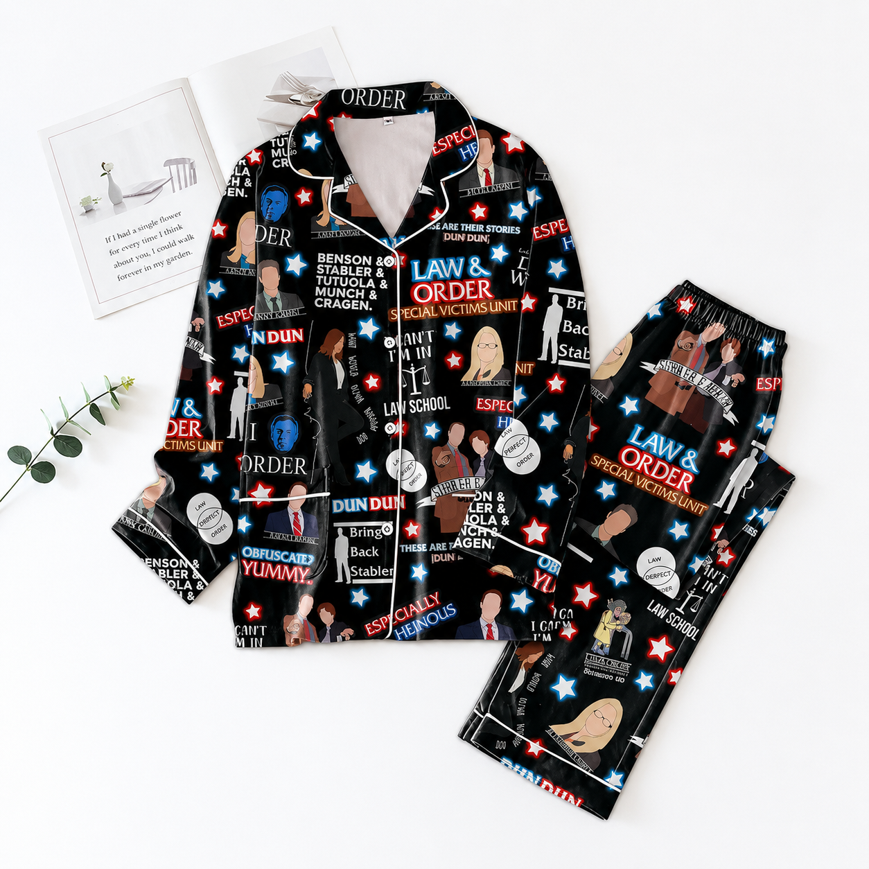 Two Piece Holiday Graphic Pajama Set With Long Pants For Women