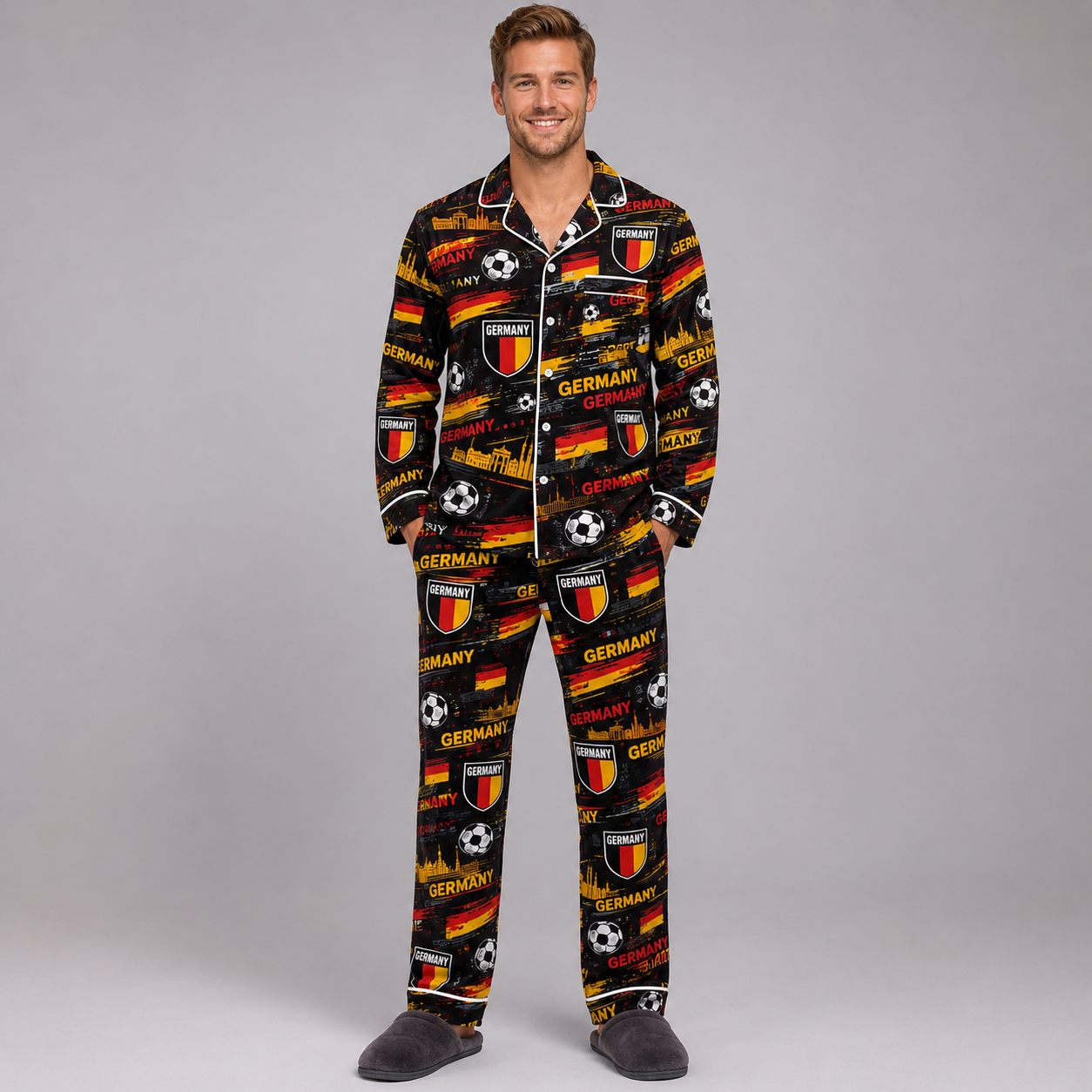 World Cup 2026 Germany Football Themed All Over Printed Matching Pajama Set