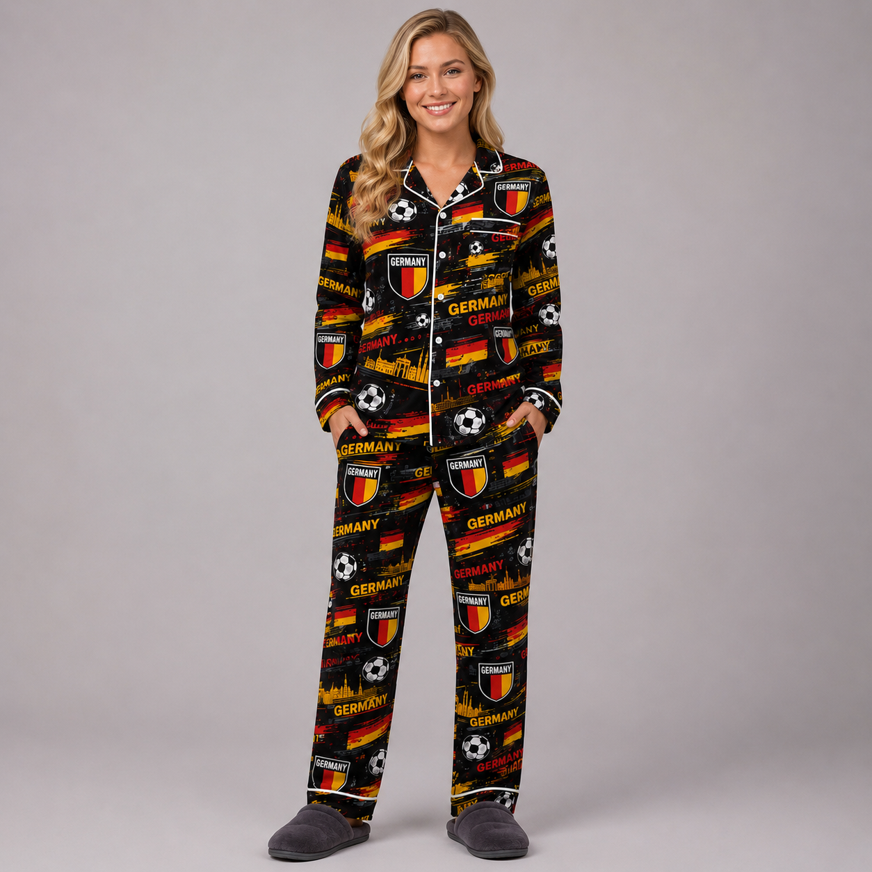 World Cup 2026 Germany Football Themed All Over Printed Matching Pajama Set
