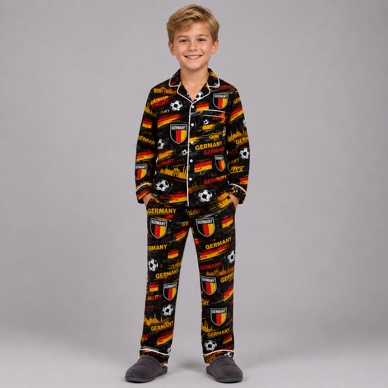World Cup 2026 Germany Football Themed All Over Printed Matching Pajama Set