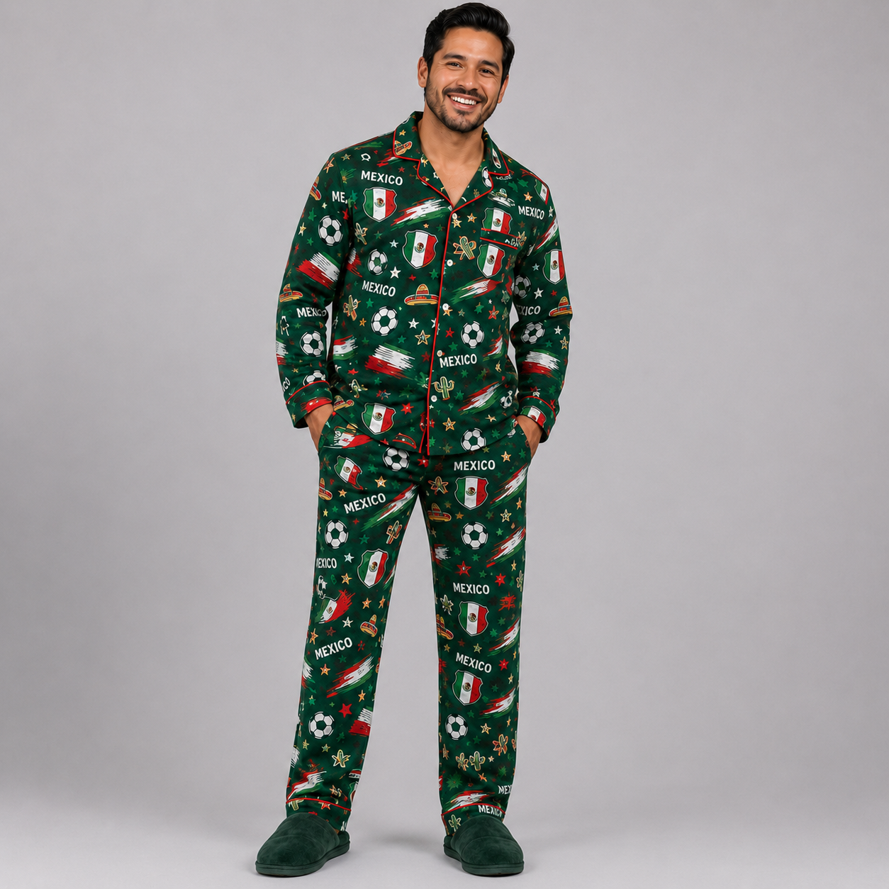 World Cup 2026 Mexico Football Themed All Over Printed Matching Pajama Set