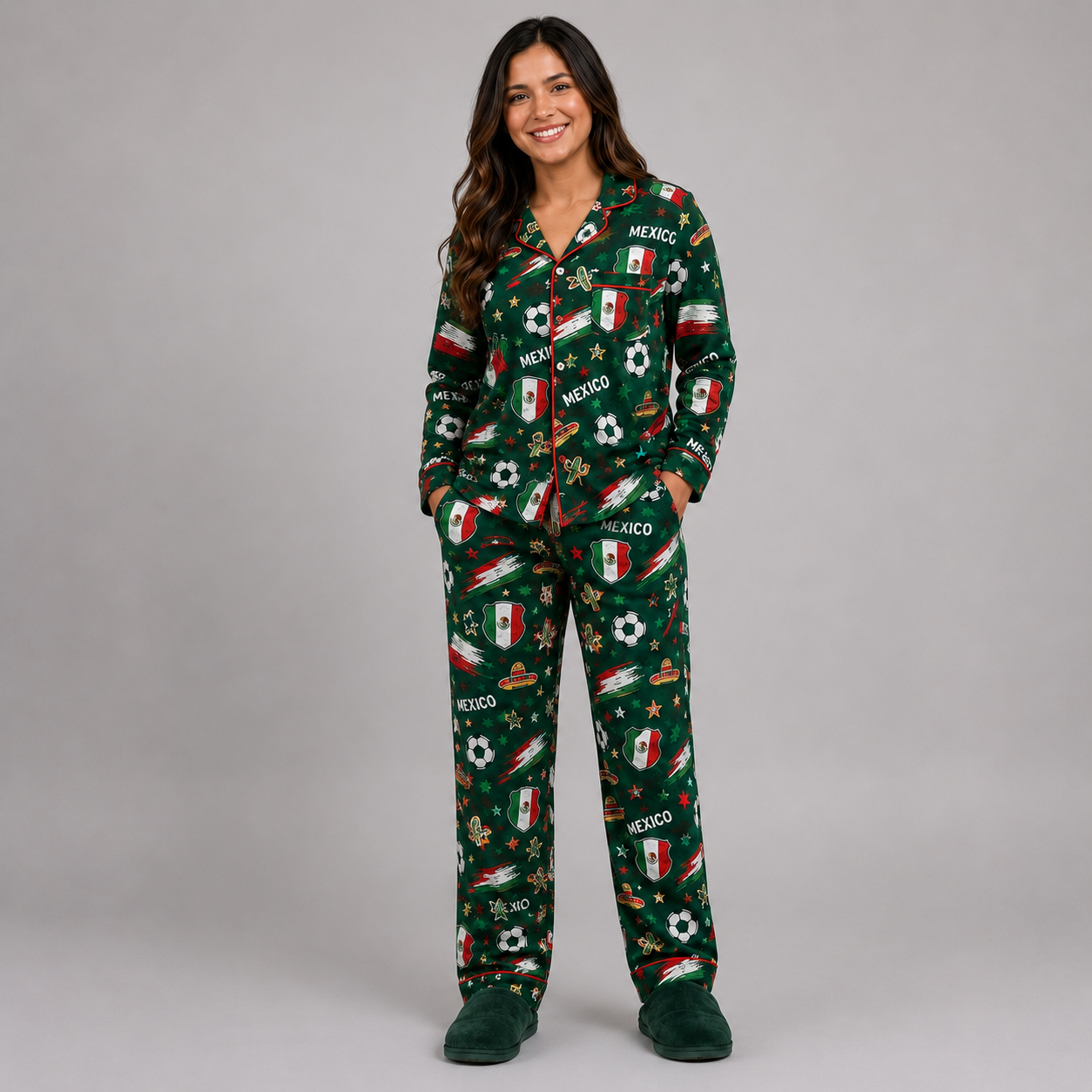 World Cup 2026 Mexico Football Themed All Over Printed Matching Pajama Set