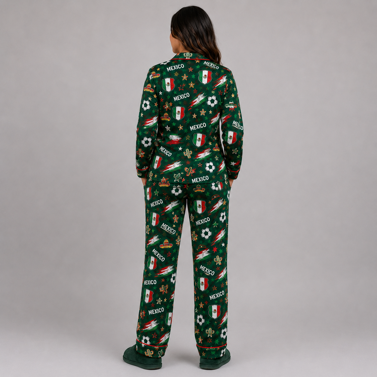 World Cup 2026 Mexico Football Themed All Over Printed Matching Pajama Set