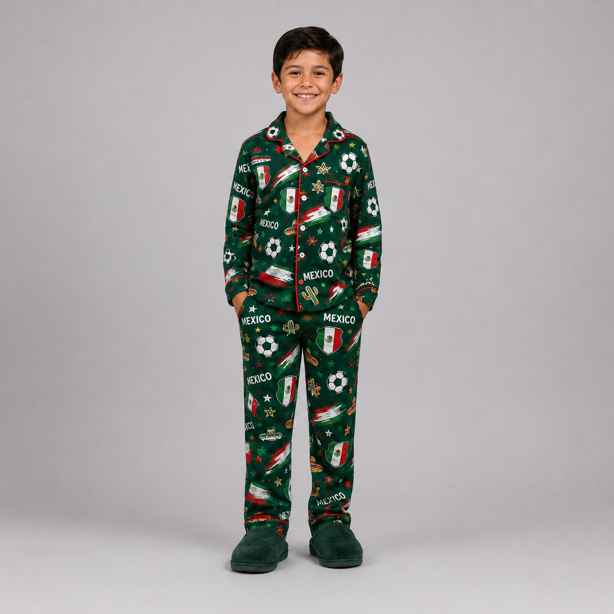 World Cup 2026 Mexico Football Themed All Over Printed Matching Pajama Set
