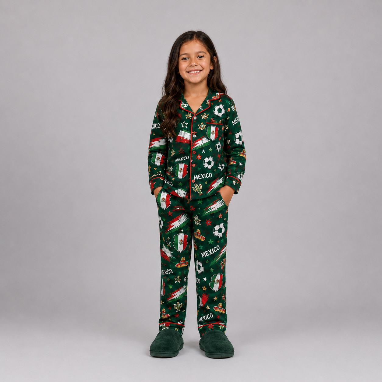 World Cup 2026 Mexico Football Themed All Over Printed Matching Pajama Set