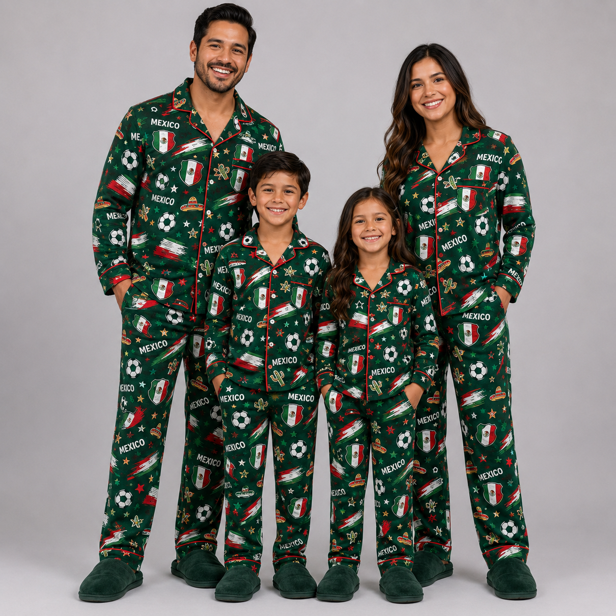 World Cup 2026 Mexico Football Themed All Over Printed Matching Pajama Set