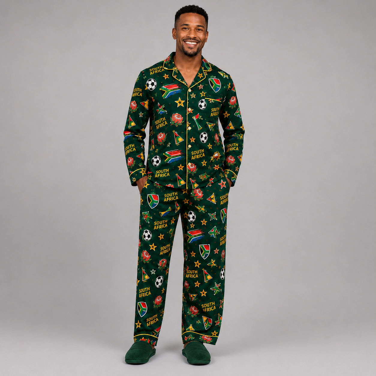 World Cup 2026 South Africa Football Themed All Over Printed Matching Pajama Set