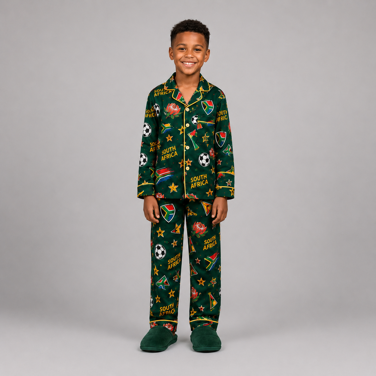World Cup 2026 South Africa Football Themed All Over Printed Matching Pajama Set