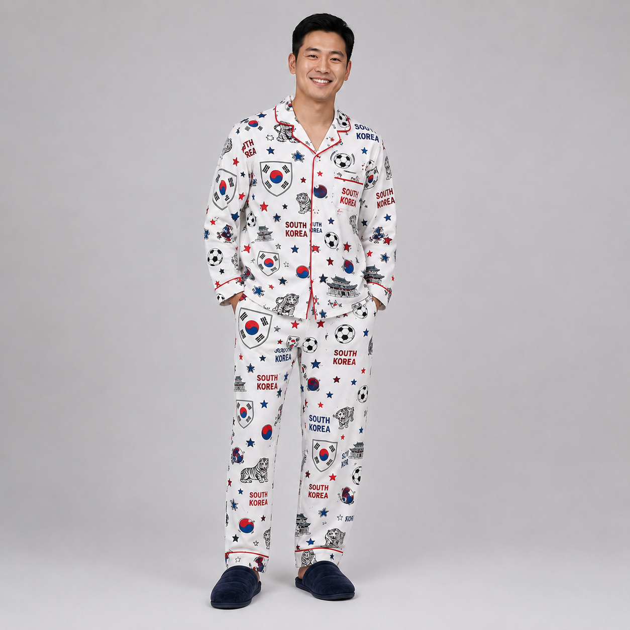 World Cup 2026 South Korea Football Themed All Over Printed Matching Pajama Set