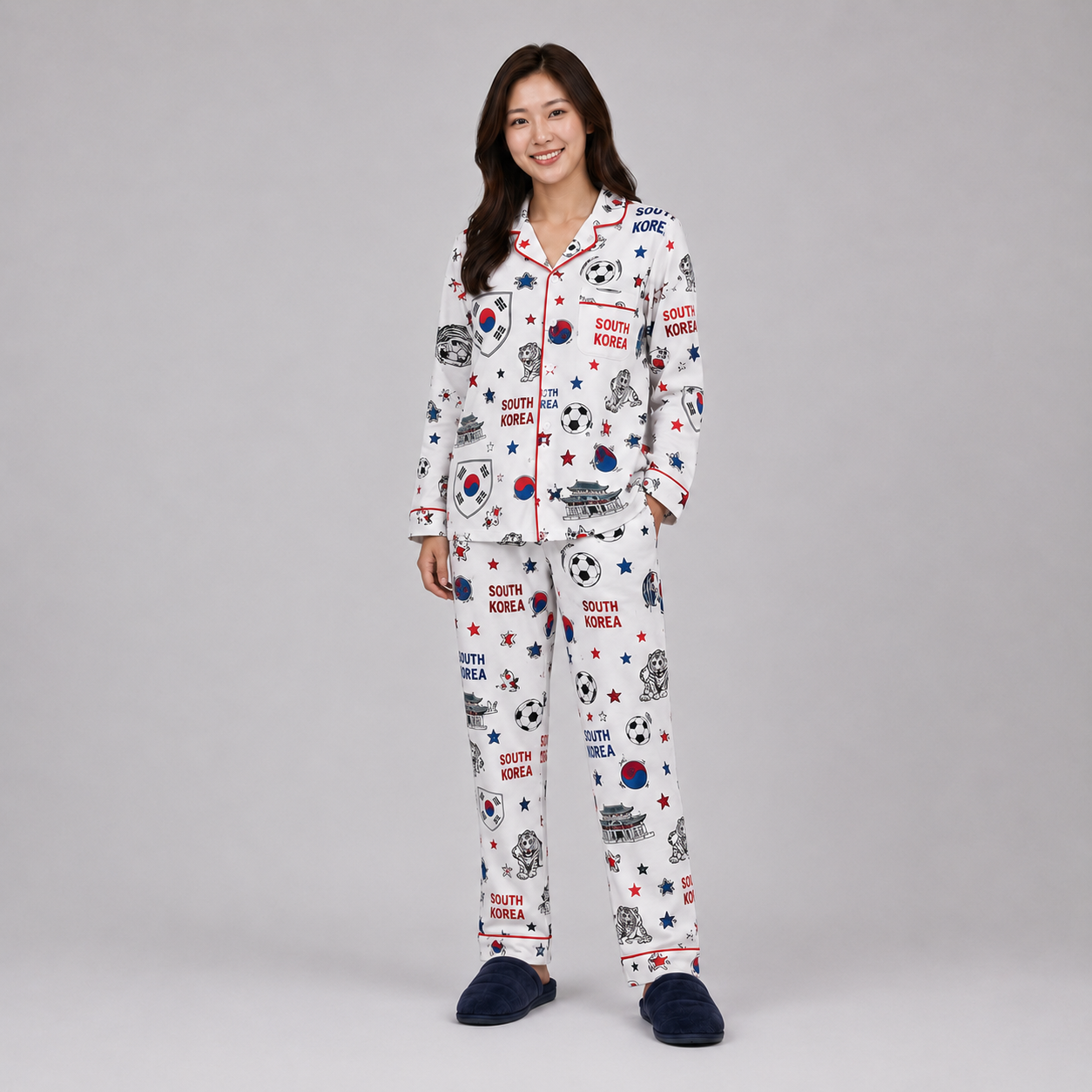 World Cup 2026 South Korea Football Themed All Over Printed Matching Pajama Set