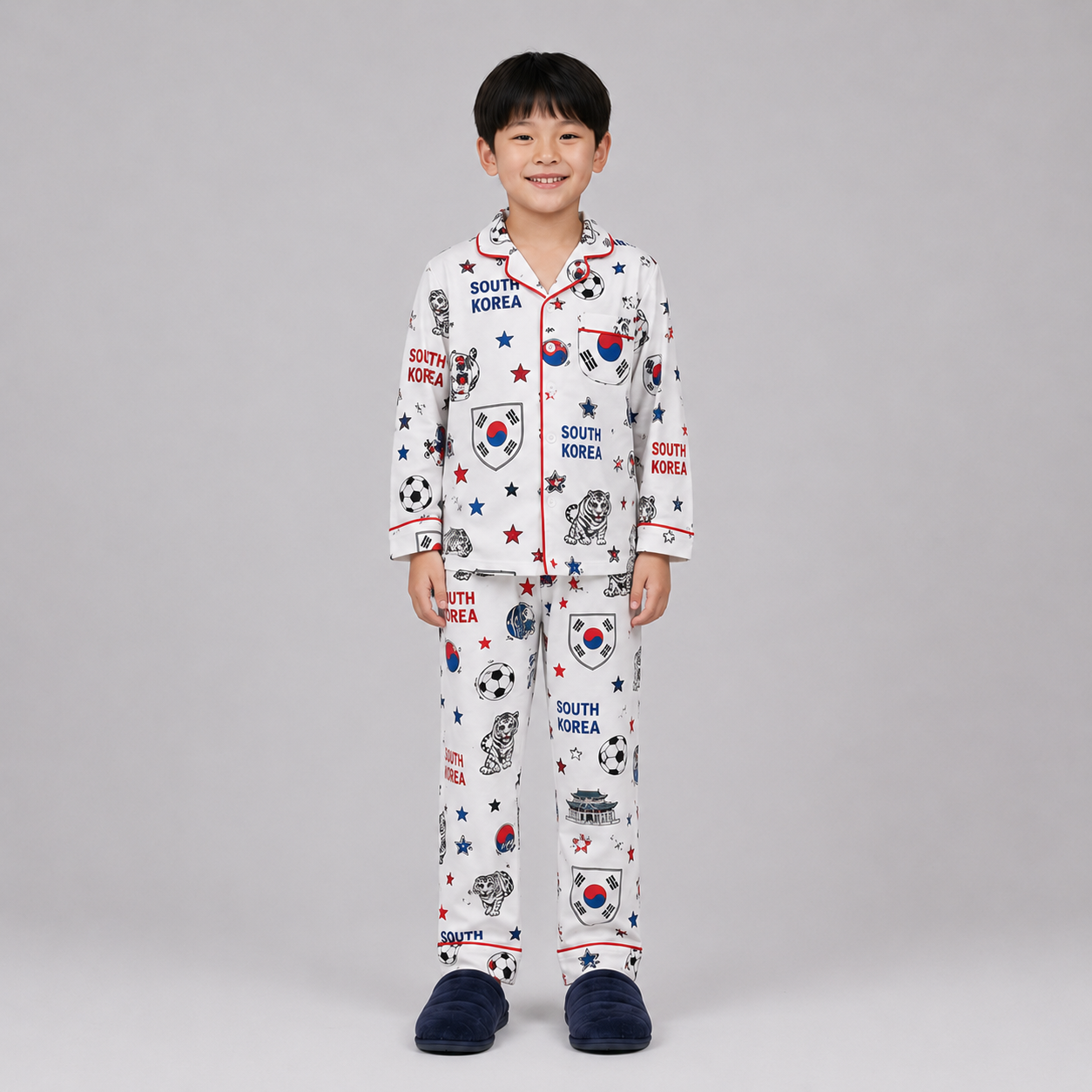 World Cup 2026 South Korea Football Themed All Over Printed Matching Pajama Set