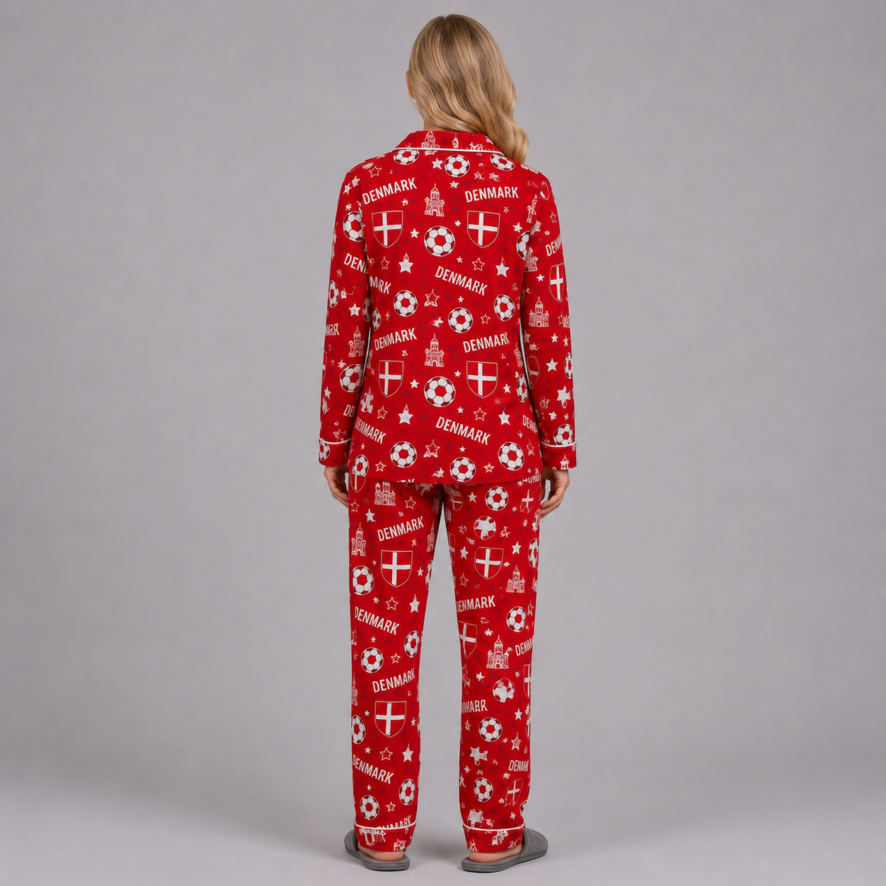 World Cup 2026 Denmark Football Themed All Over Printed Matching Pajama Set