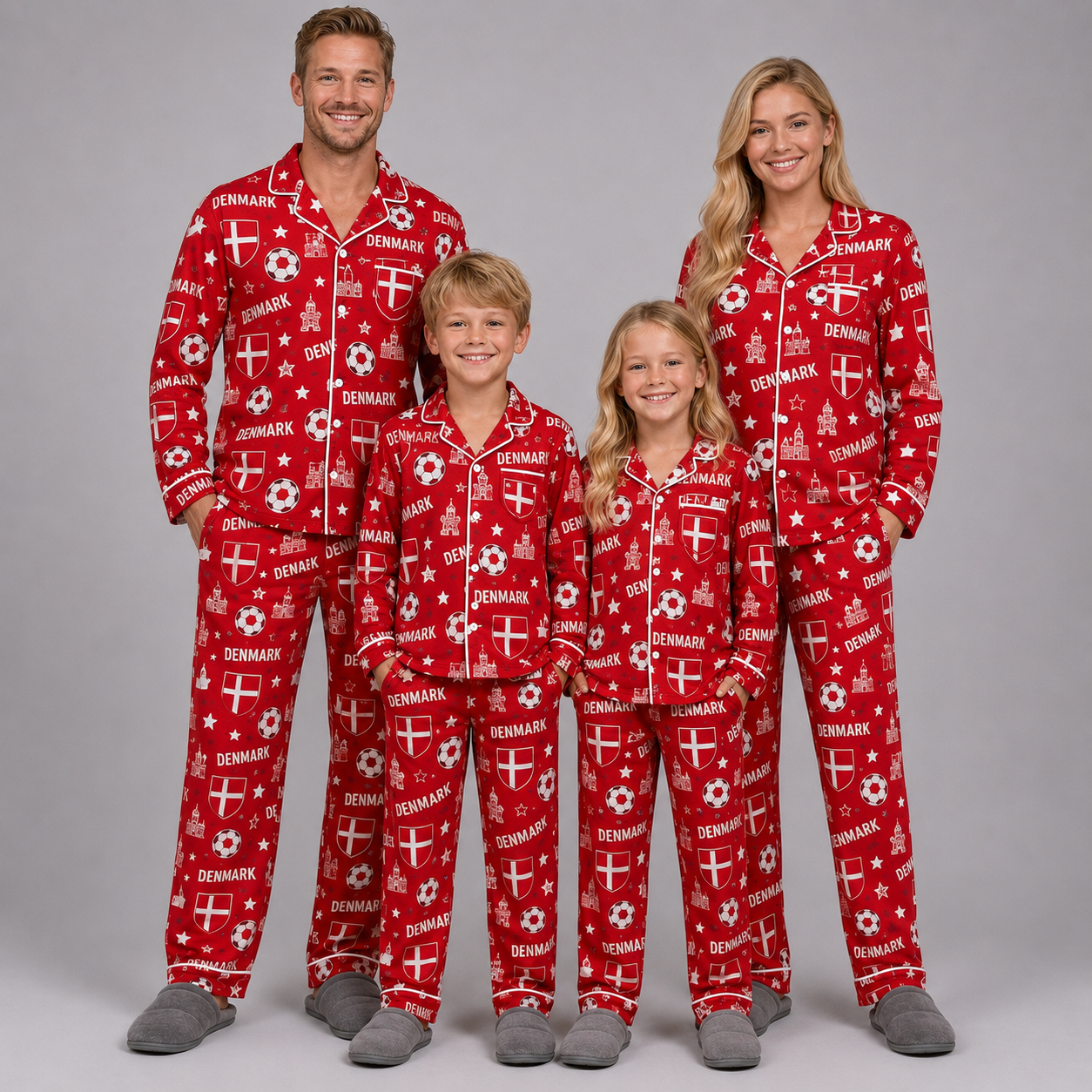 World Cup 2026 Denmark Football Themed All Over Printed Matching Pajama Set